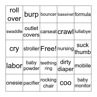 Tic-Pic-Bingo: Baby related Bingo Card