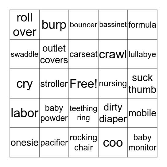 Tic-Pic-Bingo: Baby related Bingo Card