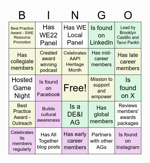 SWE ACAG Bingo! Bingo Card