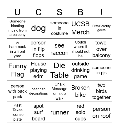 Isla Vist Bingo Card