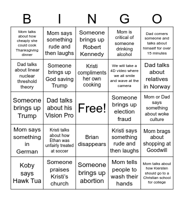 Thanksgiving at Kristi’s Bingo Card
