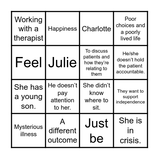 Maybe You Should Talk to Someone Bingo Card