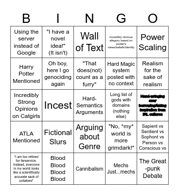 Arr slash Worldbuilding server BINGO Card