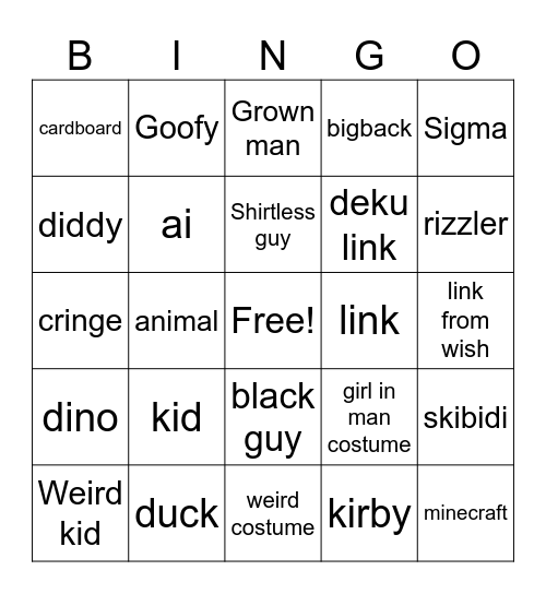 DIY costumes Bingo Card