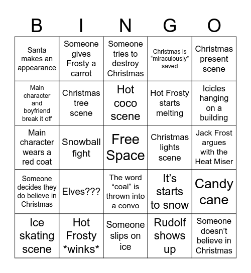 Hot Frosty Bingo Card