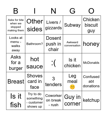 Chester’s chicken Bingo Card