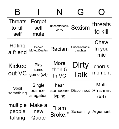 TotsugeKI Bingo Card