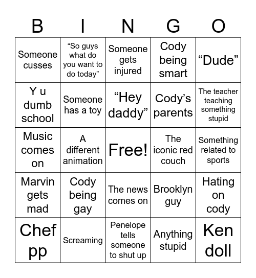 SML Bingo Card