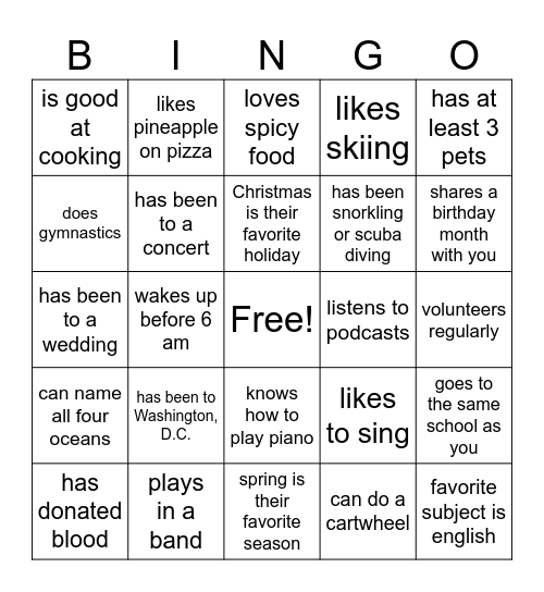 Human Bingo Card