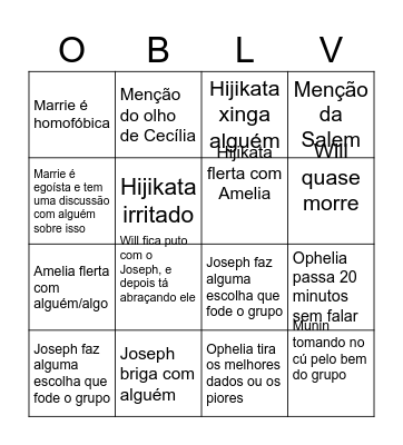 BINGO DO OBLIVIO OBIBLES OBLIBIS OB Bingo Card
