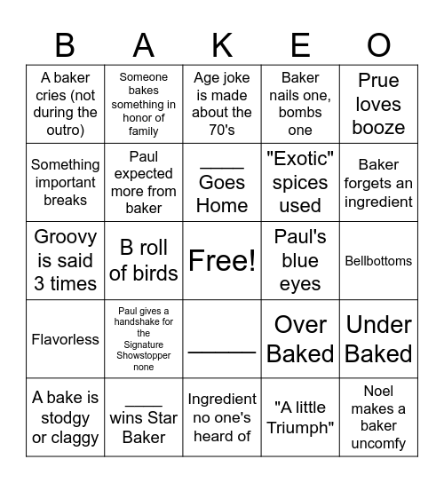 70's Week Bingo Card