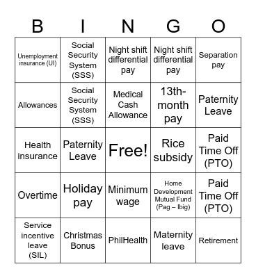 BINGO BENEFITS Bingo Card