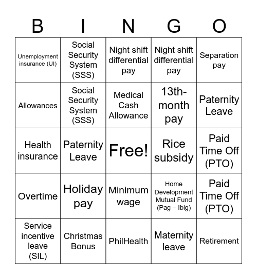 BINGO BENEFITS Bingo Card