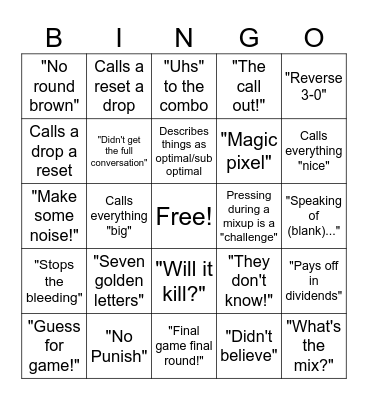 Commentator Cliche Bingo Card