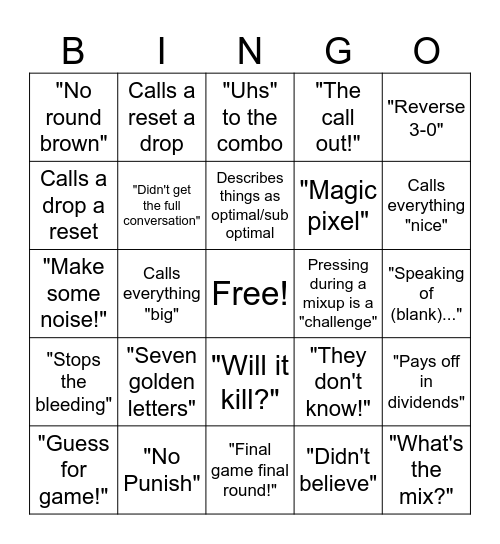 Commentator Cliche Bingo Card