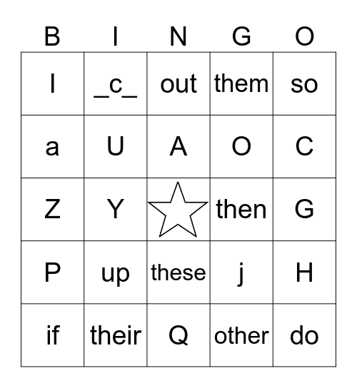 Most Common Words List 4 + Letter Group 5 Bingo Card