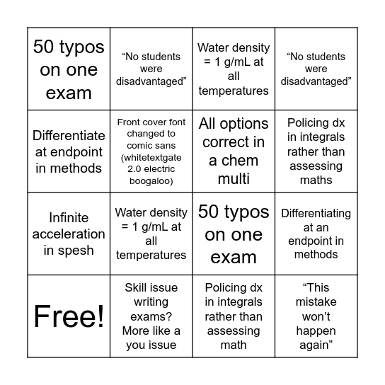 VCAA 2025 bingo board Bingo Card