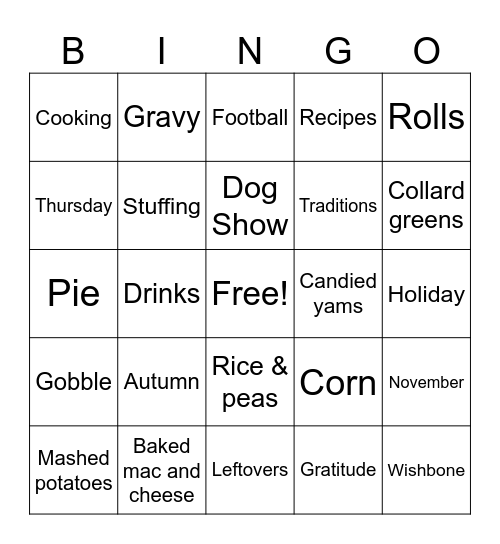 Thanksgiving Bingo Card