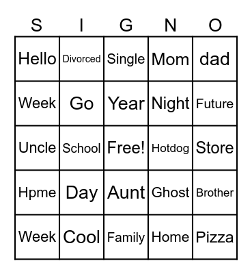 DEAF SIGN-O Bingo Card
