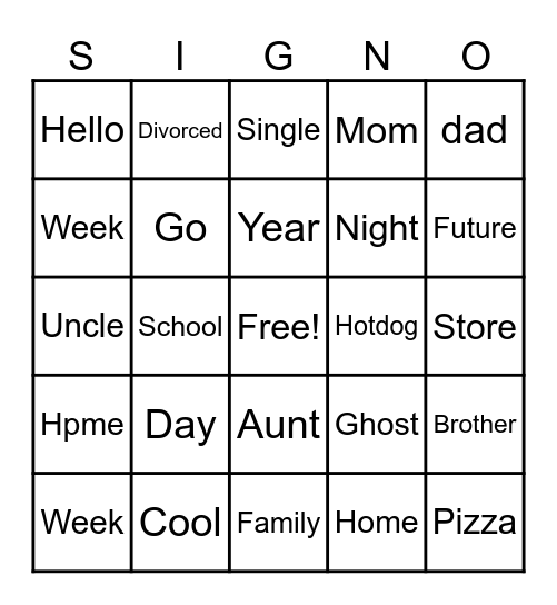 DEAF SIGN-O Bingo Card
