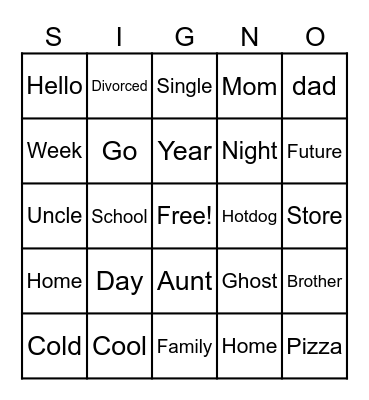 DEAF SIGN-O Bingo Card
