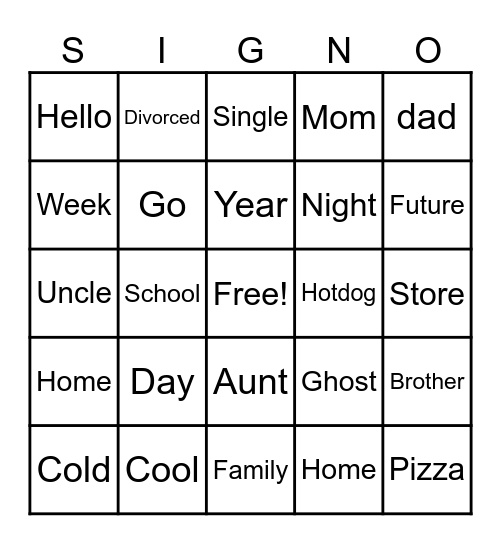 DEAF SIGN-O Bingo Card