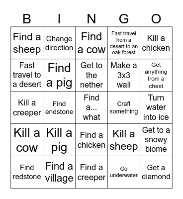 AI MineCraft Bingo Card