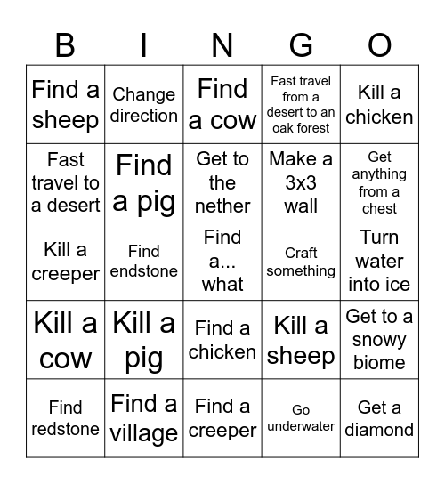 AI MineCraft Bingo Card