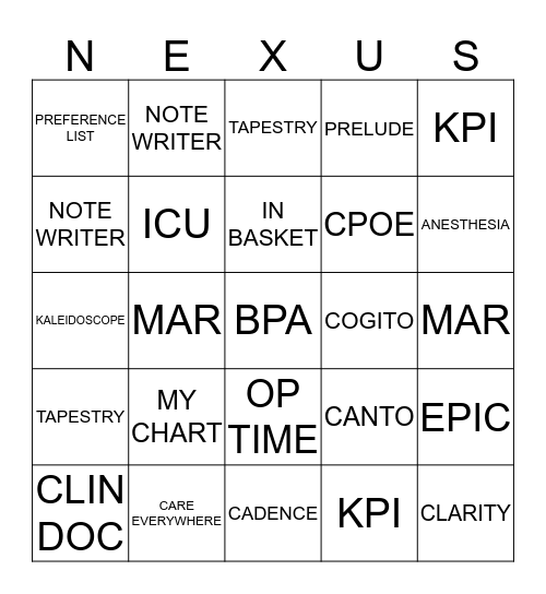 NEXUS Bingo Card