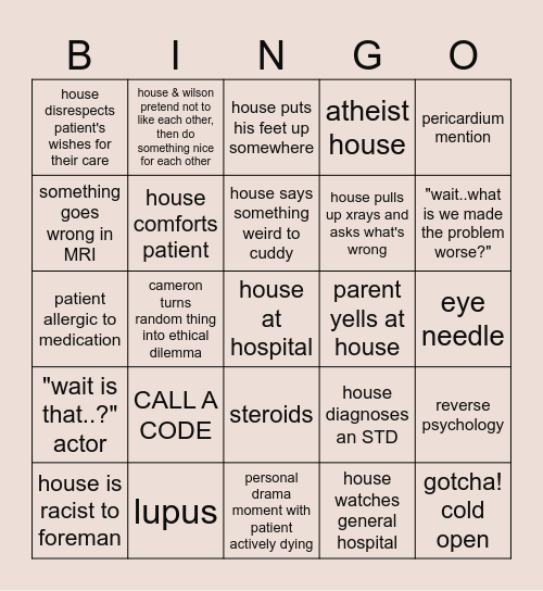 house bingo Card