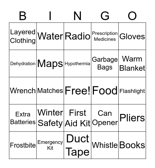 Christmas Safety Bingo Card