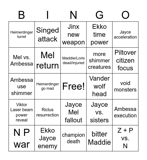 Arcane season 2 act 3 Bingo Card