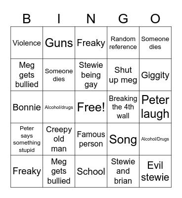 Family guy Bingo Card