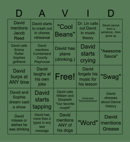 DAVID BINGO Card