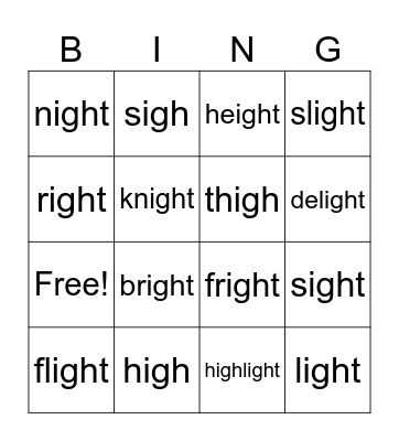 igh Bingo Card