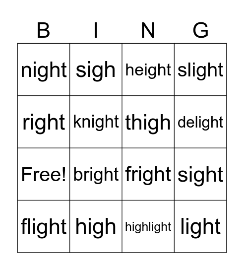 igh Bingo Card