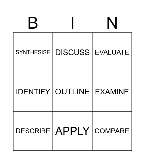 Command Term Bingo Card