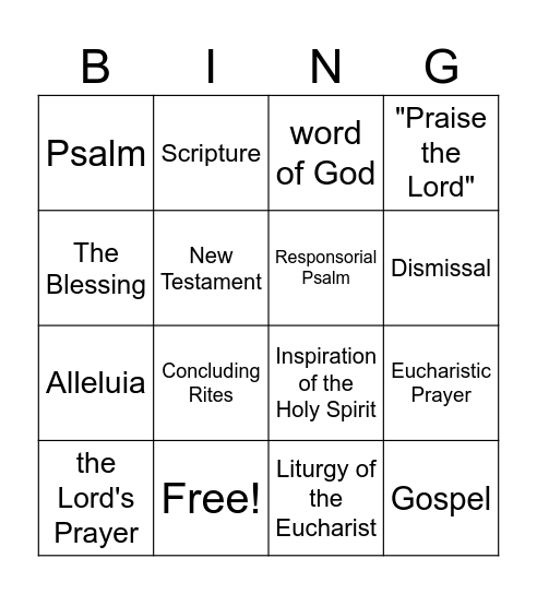 Parts of Mass Bingo Card