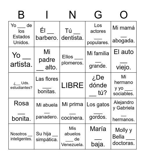 SER Bingo Card