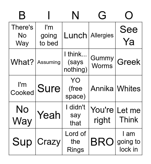 Untitled Bingo Card