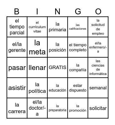 español 3 KAP | Unidad 3 Lotería Bingo Card