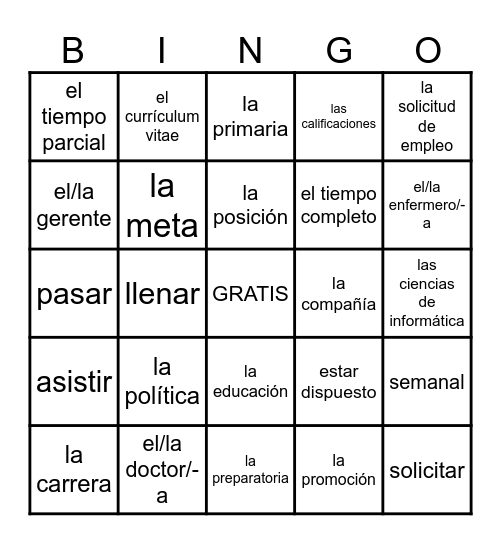 español 3 KAP | Unidad 3 Lotería Bingo Card