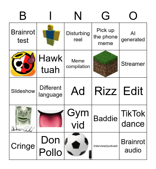 Instagram reels Bingo Card