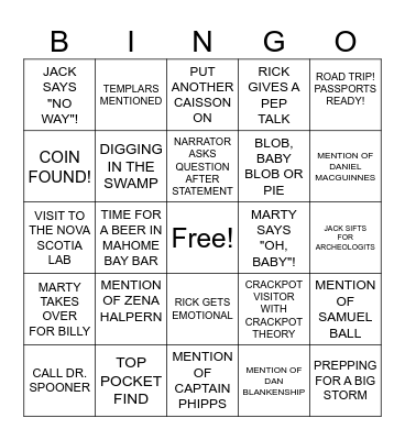 CURSE OF OAK ISLAND BINGO Card