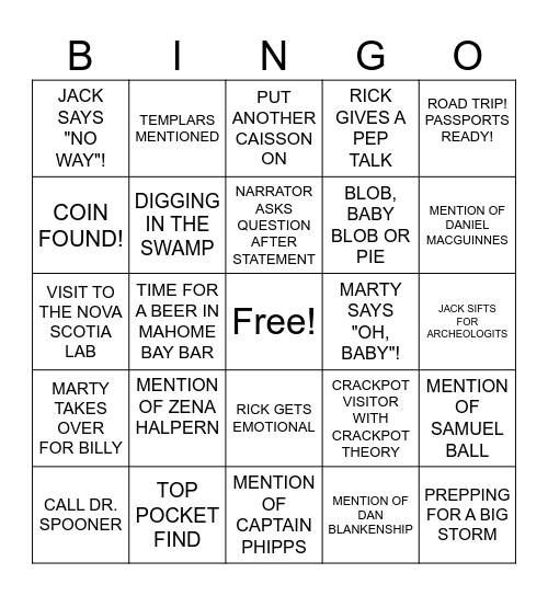 CURSE OF OAK ISLAND BINGO Card