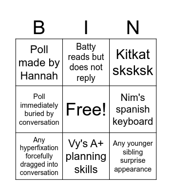group chat bingo Card