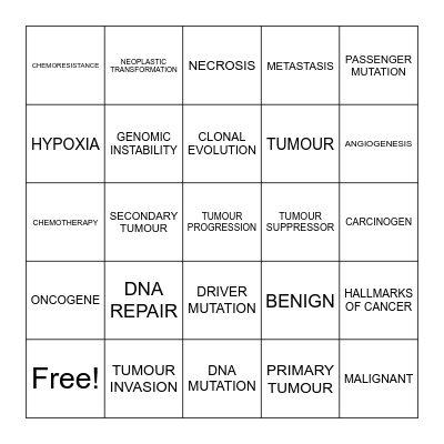 CANCER BINGO Card