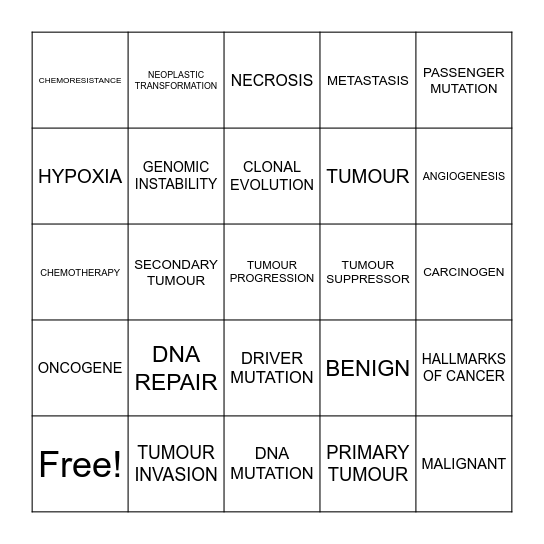 CANCER BINGO Card