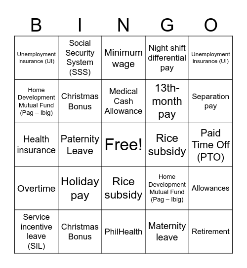 BINGO BENEFITS Bingo Card