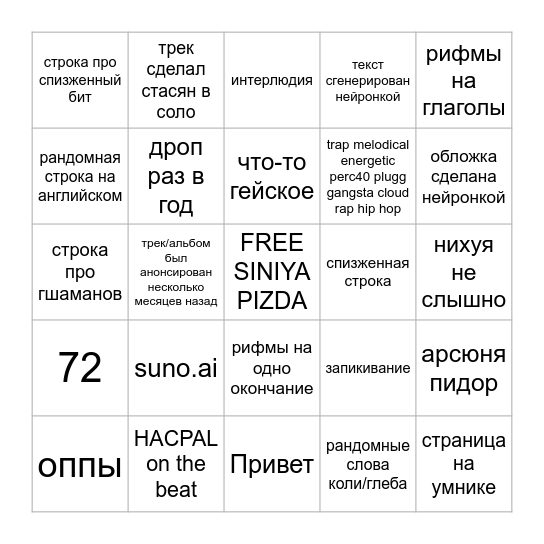 Голубоглазые Шаманы бинго Bingo Card